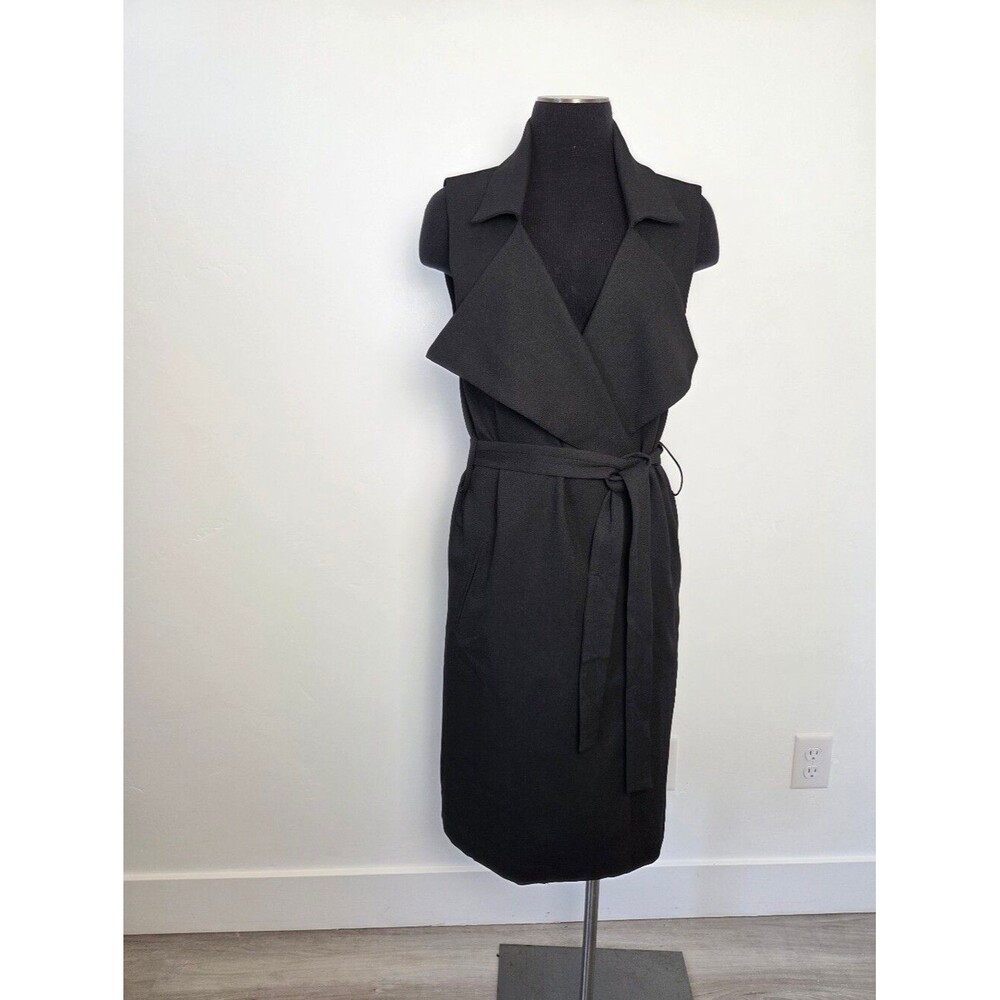 Swoon Trench Coat Dress Midi Black Waist Tie Agent Detective Chic Preppy Large